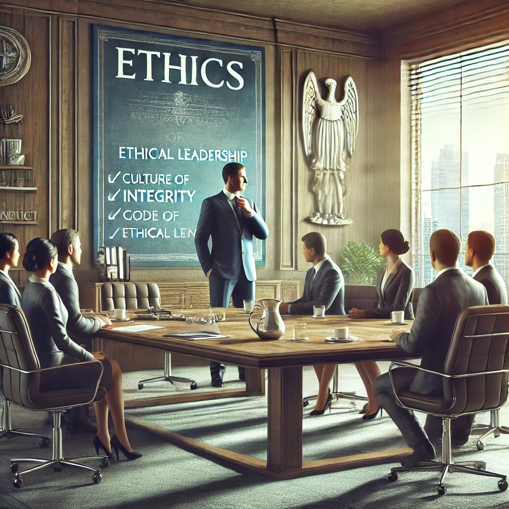 DALL·E 2024-08-11 18.24.12 - A professional and modern business setting, with a diverse group of people in a boardroom, gathered around a table. The leader, standing at the head o