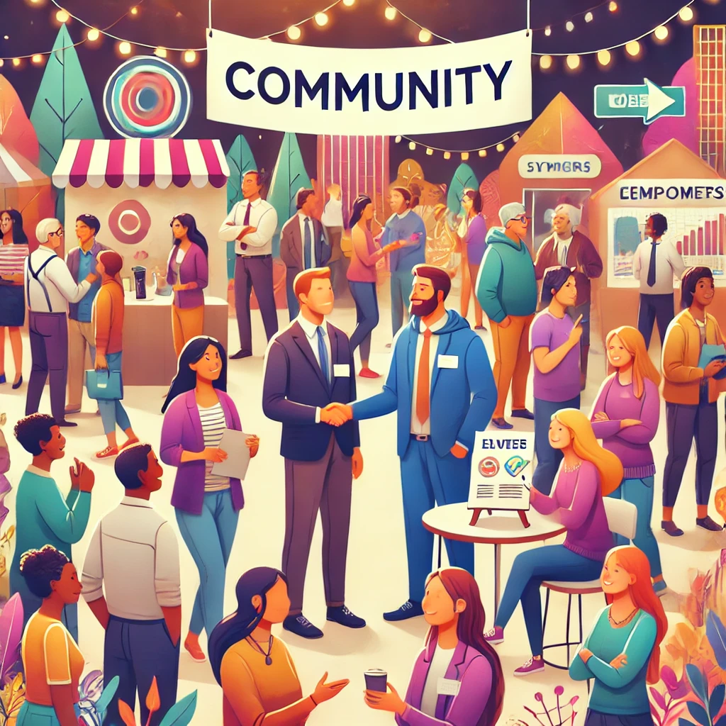 DALL·E 2024-08-11 18.26.12 - A vibrant and inclusive community event where a diverse group of people, including customers, stakeholders, and employees, are gathered together. The