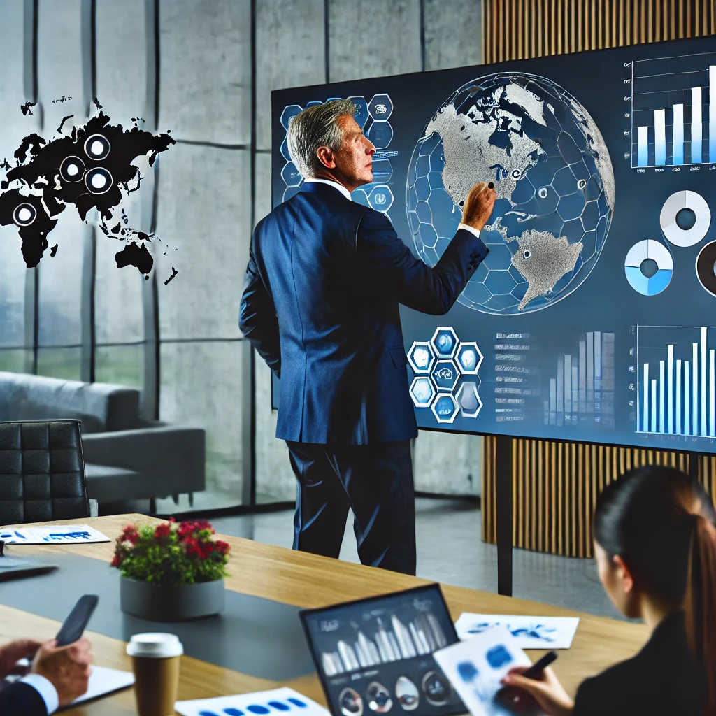 DALL·E 2024-08-11 18.57.36 - A professional setting where a business leader is deeply engaged in strategic thinking. The leader is surrounded by various analytical tools, such as
