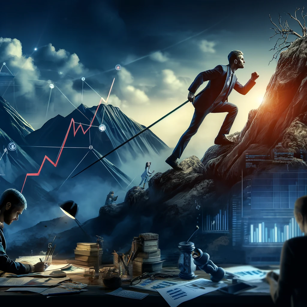 DALL·E 2024-08-12 19.57.41 - A professional image representing perseverance, showcasing an individual or team overcoming challenges and continuing to work towards their goals desp