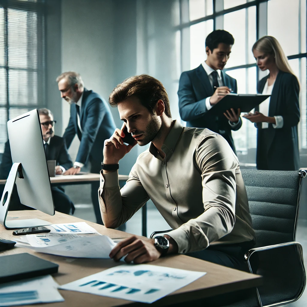 DALL·E 2024-08-13 15.26.35 - A professional image capturing the essence of emotional stability in a high-pressure work environment. The scene shows a composed leader in a modern o
